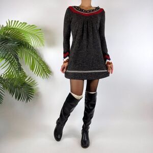 Women's Vintage Gray Knit Cottagecore Fairy Grunge Crochet Tunic Mini Dress / XS
